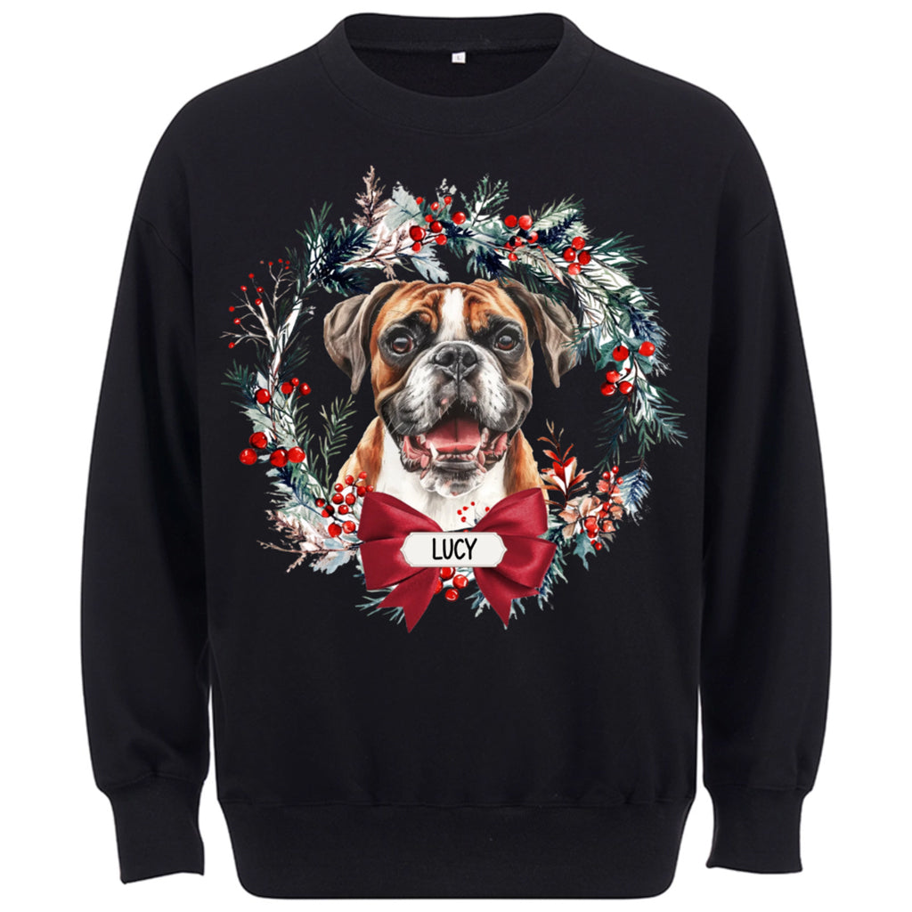 Dog and Christmas Wreath - Personalized Custom Sweatshirt