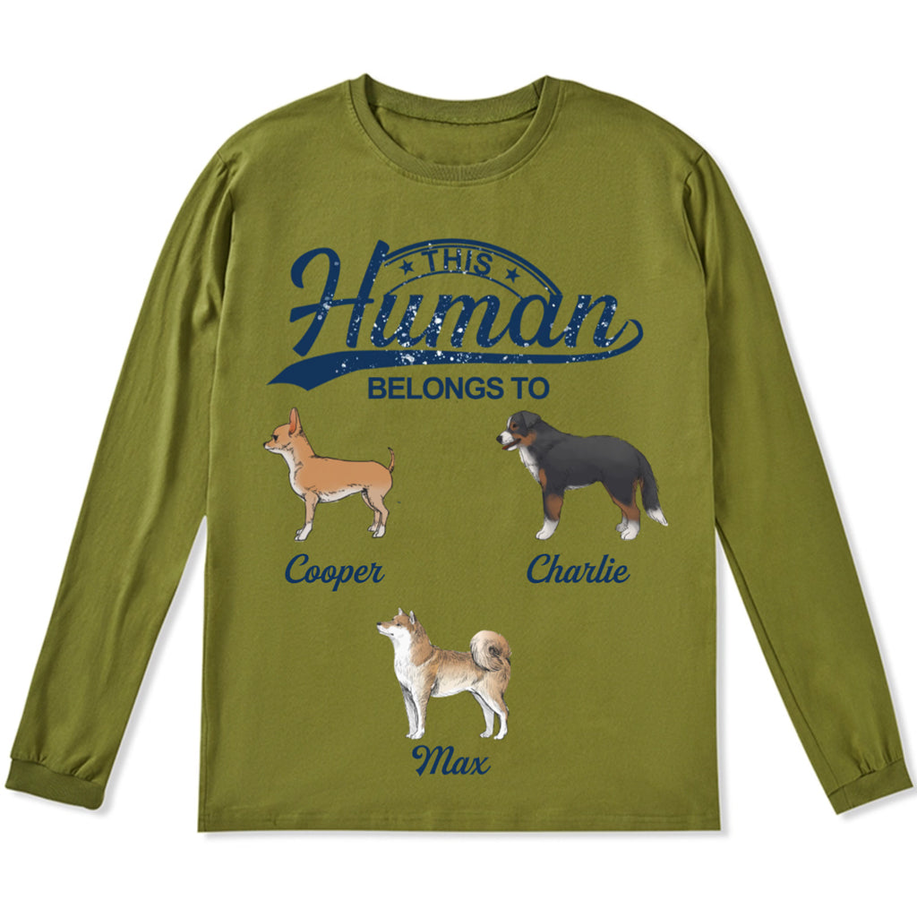 This Human Belongs To 2 - Personalized Custom Long Sleeve T-shirt