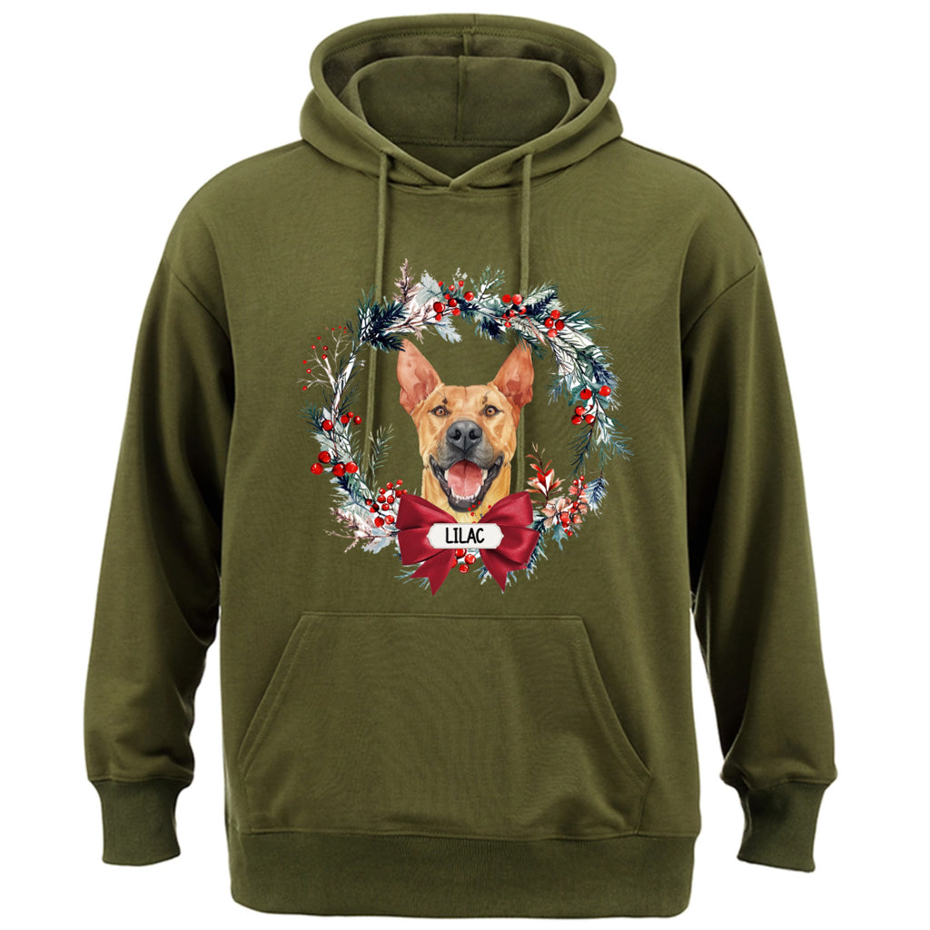 Dog and Christmas Wreath - Personalized Custom Hoodie