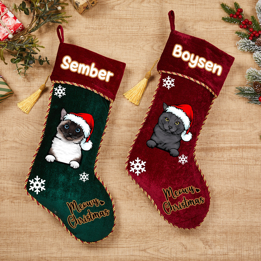 Cat Meowy Christmas - Personalized Cats Christmas Stocking