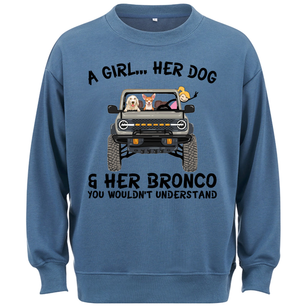 A girl, her dogs and her bronco - Personalized Custom Sweatshirt