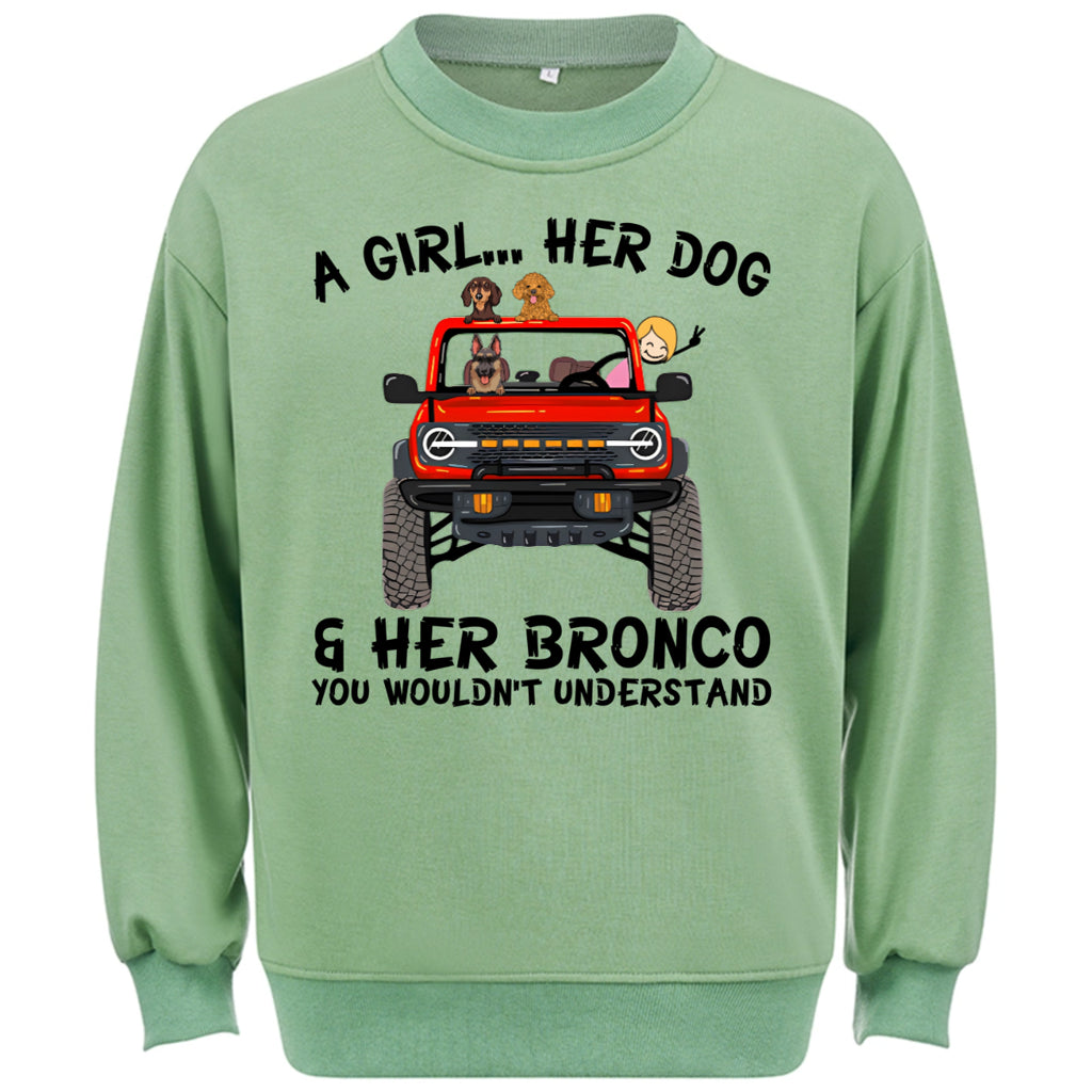 A girl, her dogs and her bronco - Personalized Custom Sweatshirt