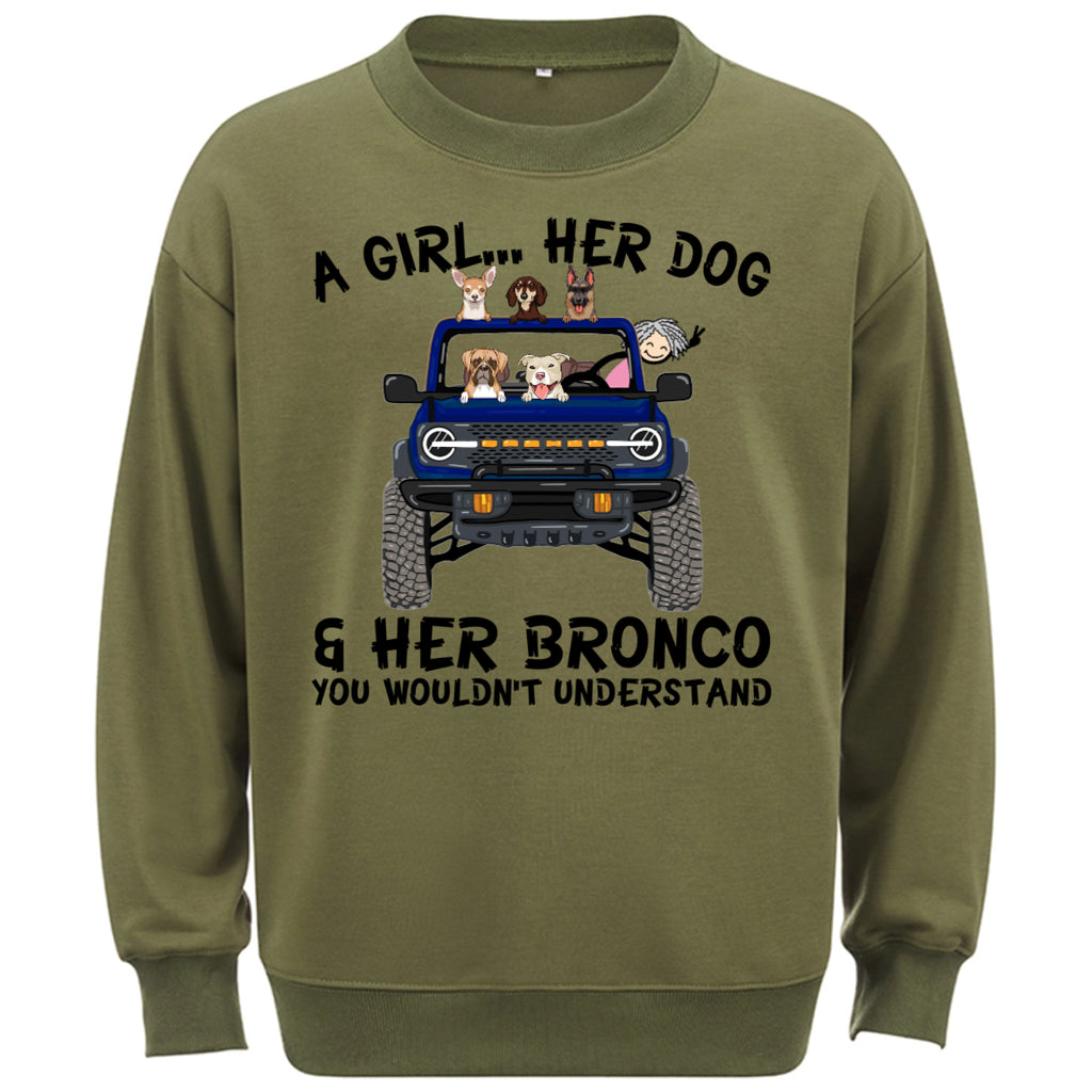 A girl, her dogs and her bronco - Personalized Custom Sweatshirt