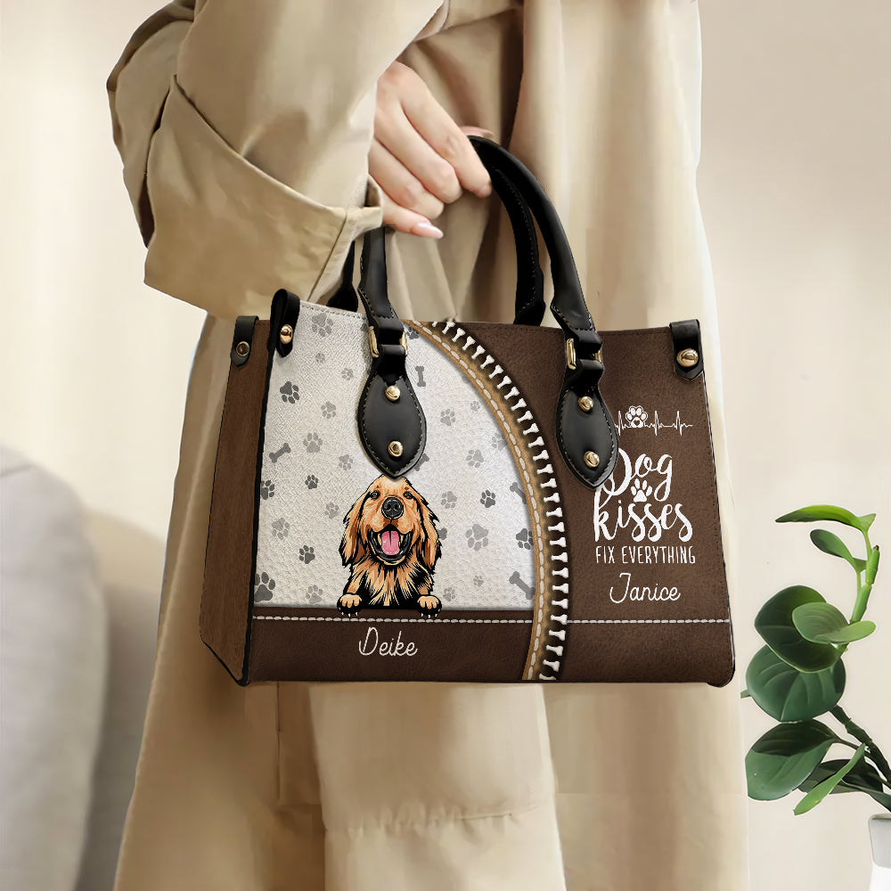 Dog Kisses Fix Everything - Personalized Custom PU Leather Handbag