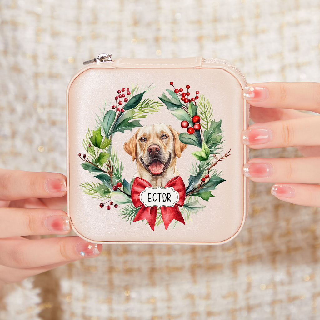 Dog and Christmas Wreath - Personalized Christmas Jewelry Box