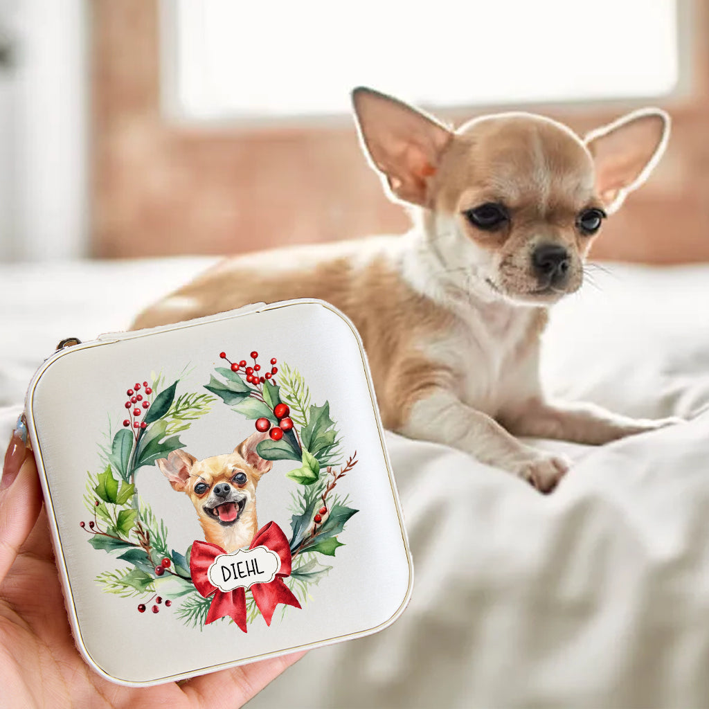 Dog and Christmas Wreath - Personalized Christmas Jewelry Box