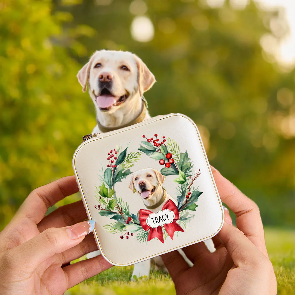 Dog and Christmas Wreath - Personalized Christmas Jewelry Box