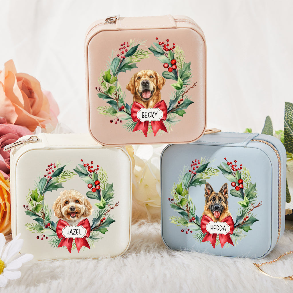 Dog and Christmas Wreath - Personalized Christmas Jewelry Box