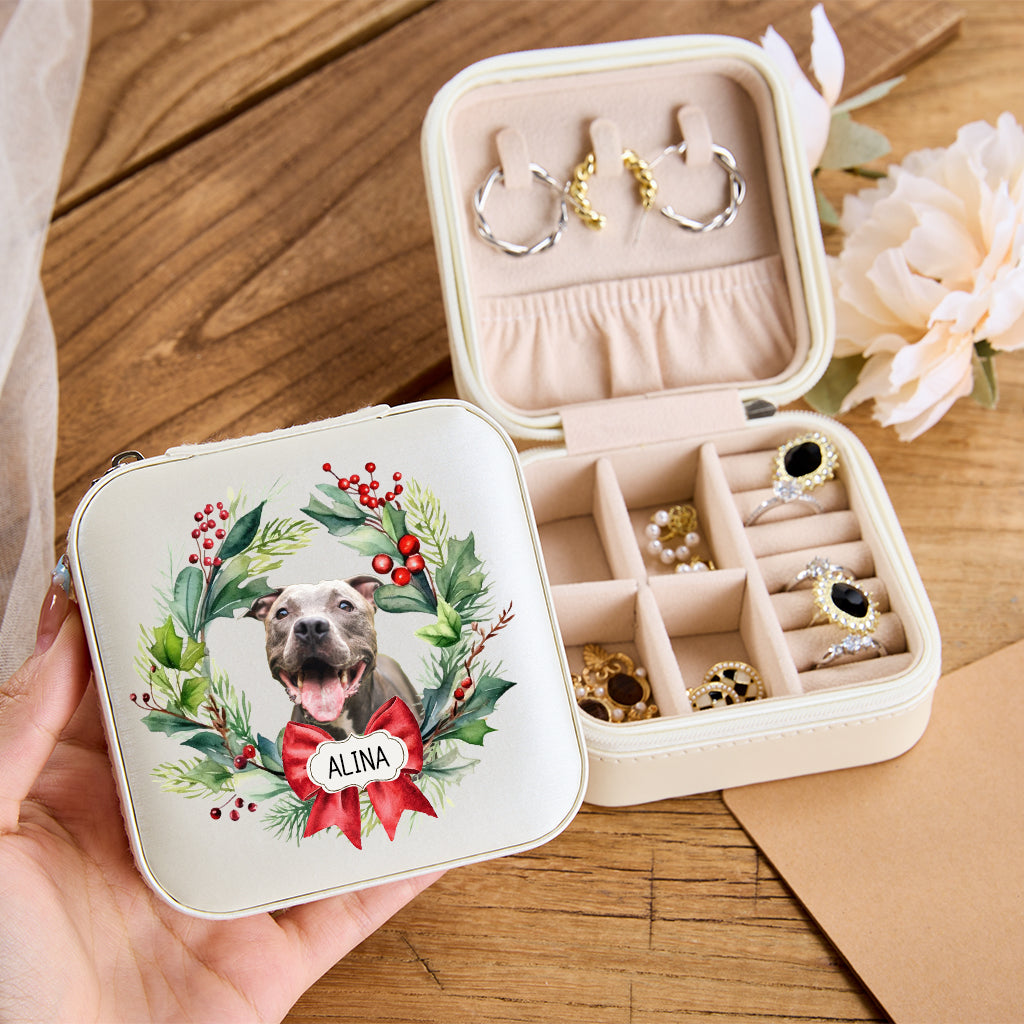 Dog and Christmas Wreath - Personalized Christmas Jewelry Box