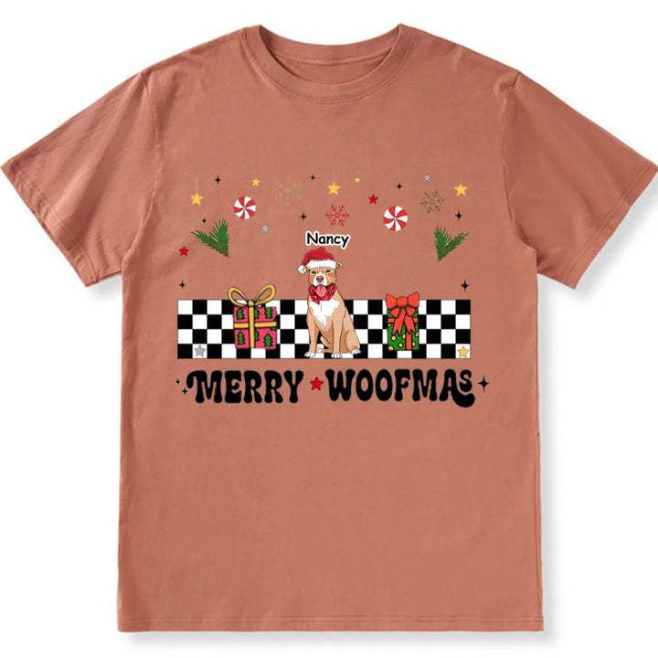 Merry Woofmas Dog Mama Vintage Style - Personalized Custom Christmas T-shirt