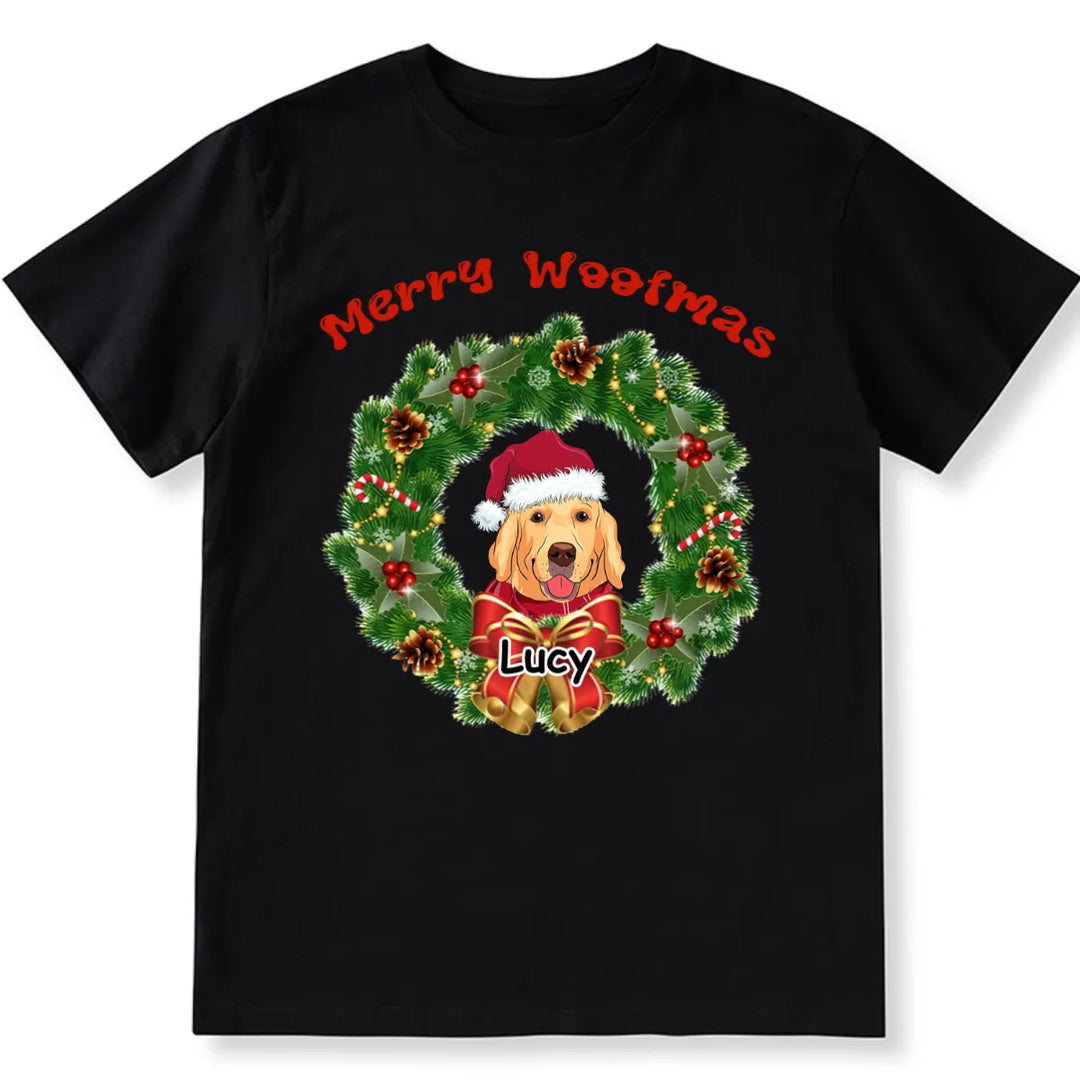 Merry Woofmas Dog Wreath - Personalized Custom Christmas T-shirt