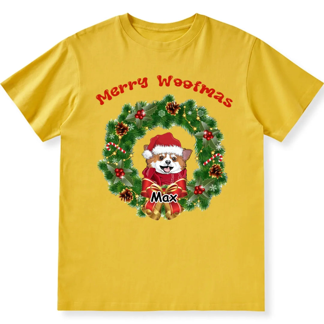 Merry Woofmas Dog Wreath - Personalized Custom Christmas T-shirt