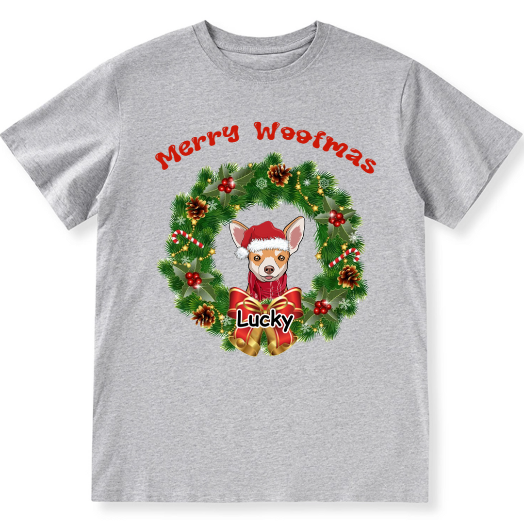 Merry Woofmas Dog Wreath - Personalized Custom Christmas T-shirt