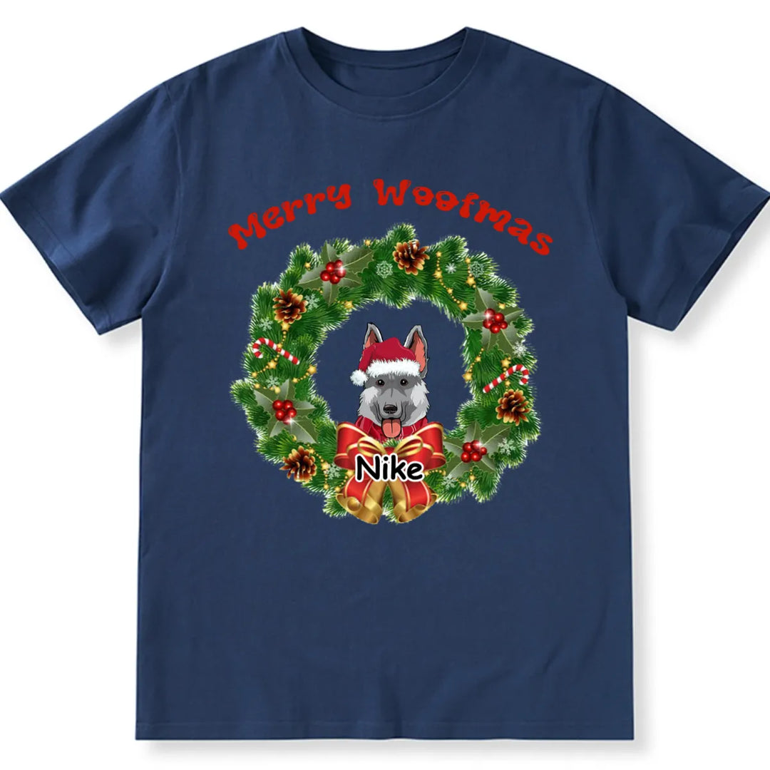 Merry Woofmas Dog Wreath - Personalized Custom Christmas T-shirt