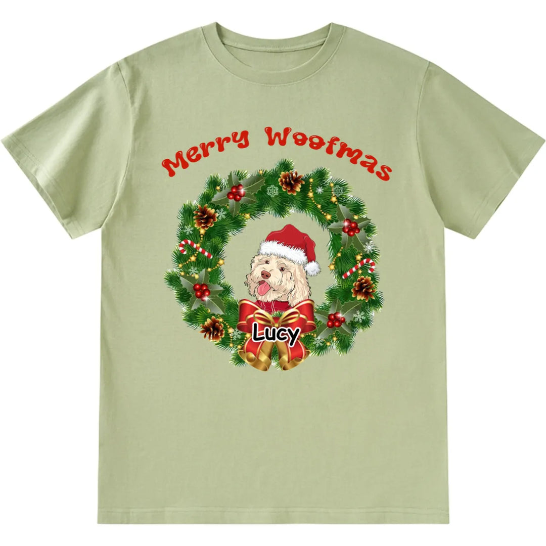 Merry Woofmas Dog Wreath - Personalized Custom Christmas T-shirt