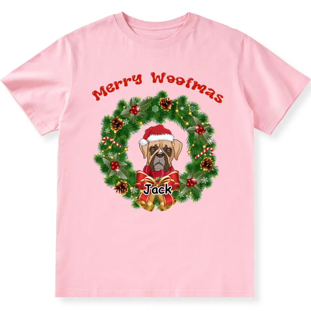 Merry Woofmas Dog Wreath - Personalized Custom Christmas T-shirt