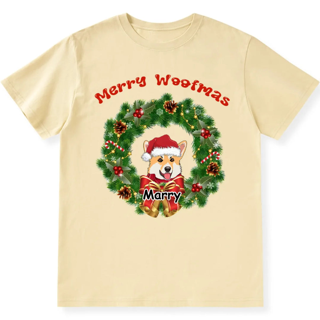 Merry Woofmas Dog Wreath - Personalized Custom Christmas T-shirt