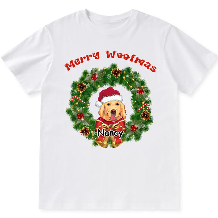 Merry Woofmas Dog Wreath - Personalized Custom Christmas T-shirt