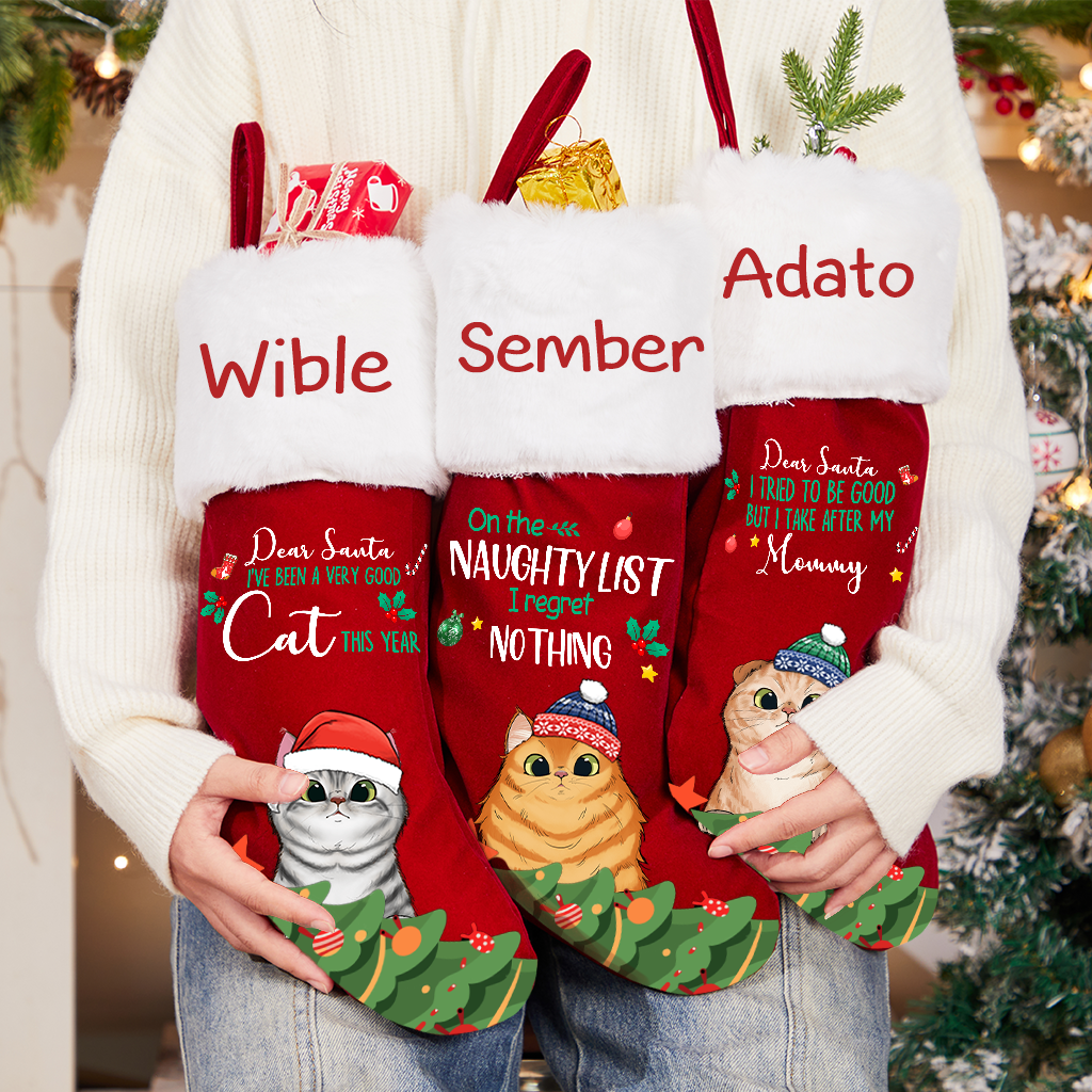 On the Naughty List - I Regret Nothing- Personalized Christmas Stocking Cats