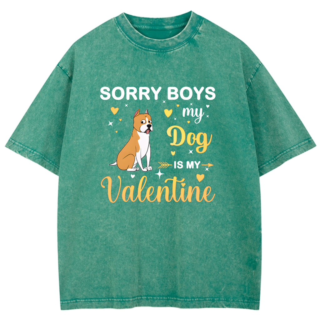 Sorry Boys My Dog Is My Valentine - Personalized Custom Washed T-shirt