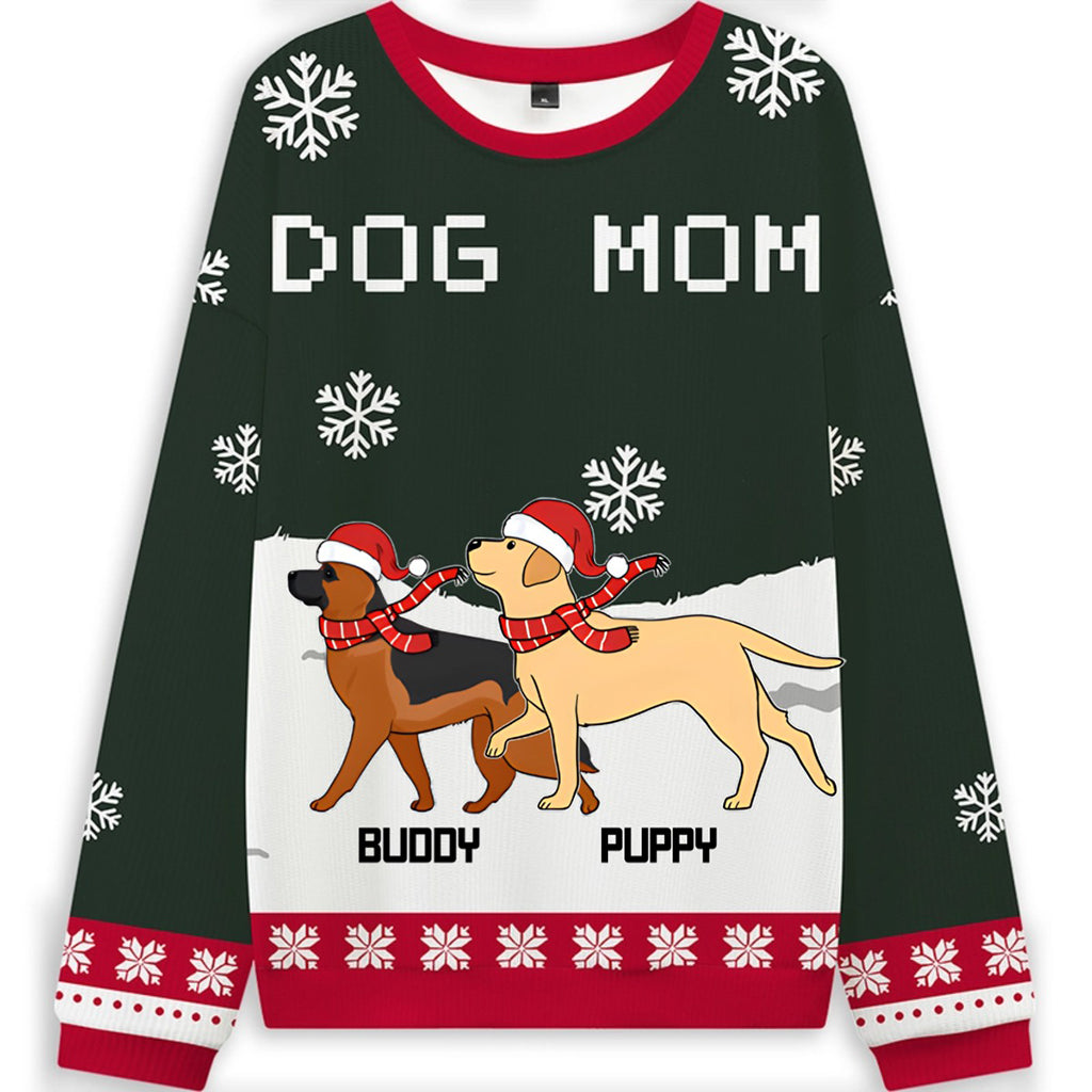 Dog Mom Winter - Personalized Custom Christmas Ugly Sweatshirt