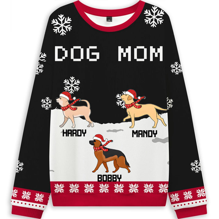 Dog Mom Winter - Personalized Custom Christmas Ugly Sweatshirt