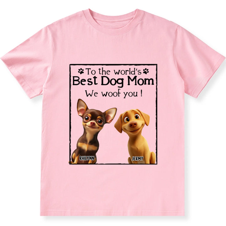 Woof Best Dog Mom Dad Cartoon - Personalized Custom Unisex T-Shirt