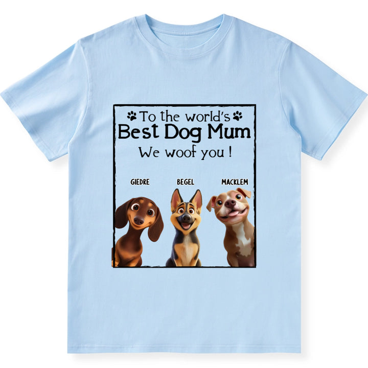 Woof Best Dog Mom Dad Cartoon - Personalized Custom Unisex T-Shirt