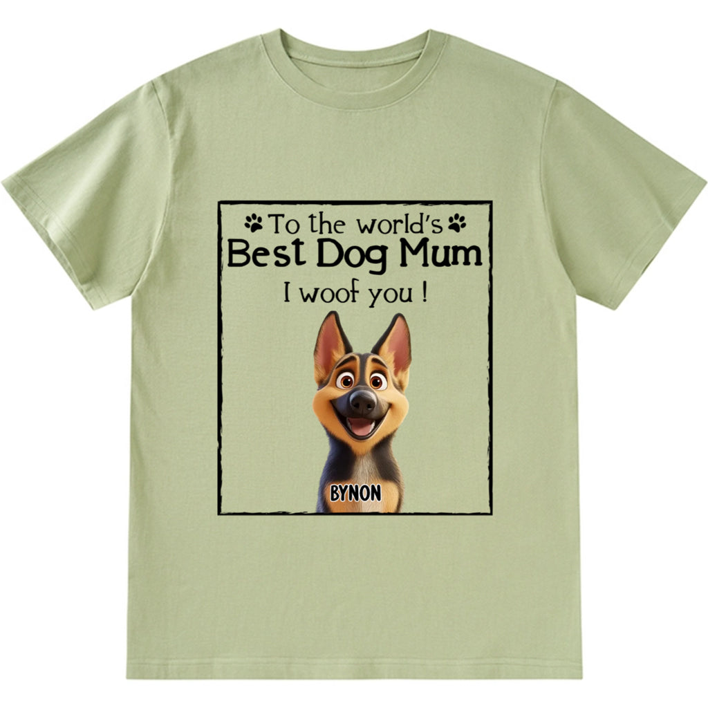 Woof Best Dog Mom Dad Cartoon - Personalized Custom Unisex T-Shirt