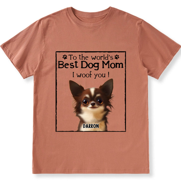 Woof Best Dog Mom Dad Cartoon - Personalized Custom Unisex T-Shirt