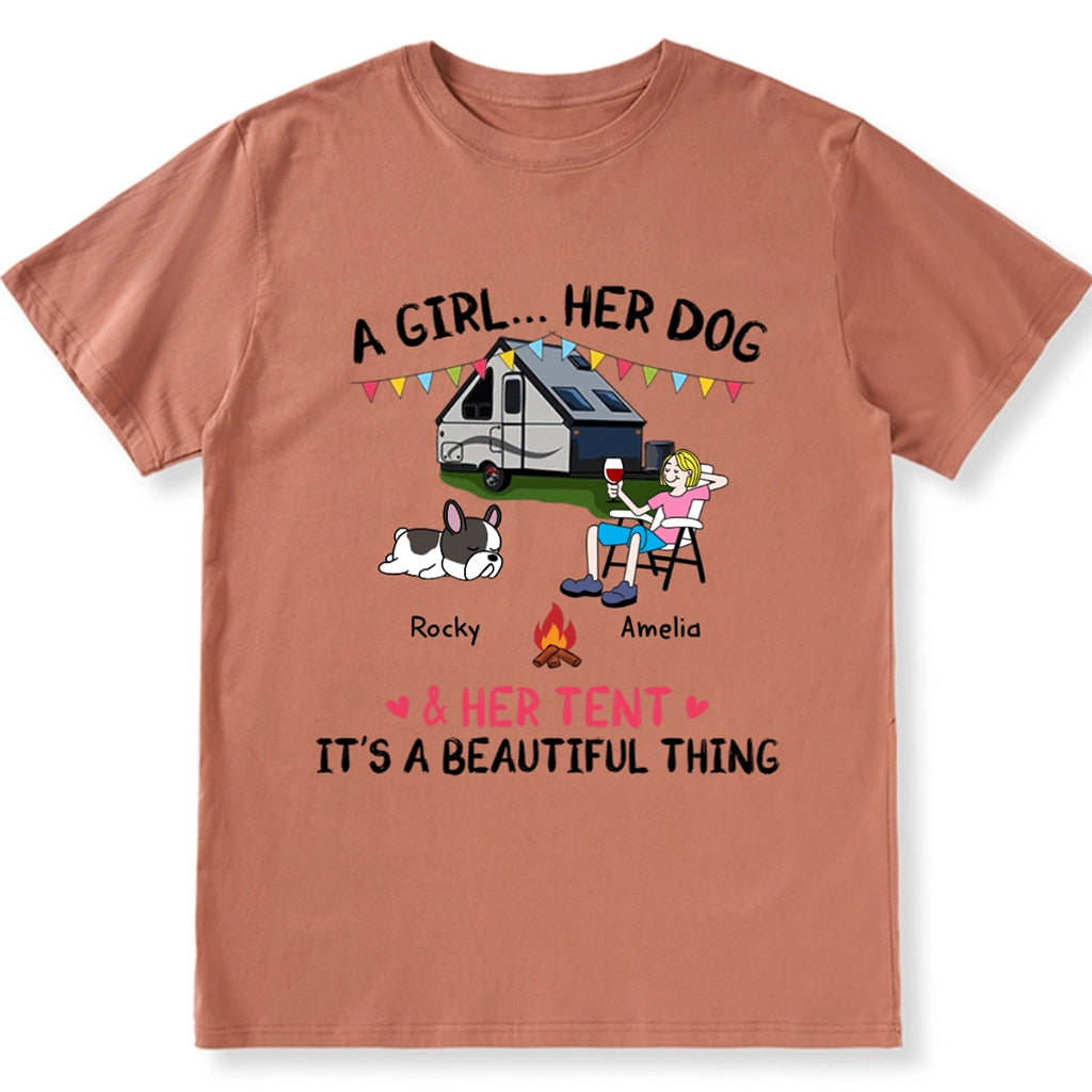 A Camping Girl And Her Dog - Personalized Custom Unisex T-shirt