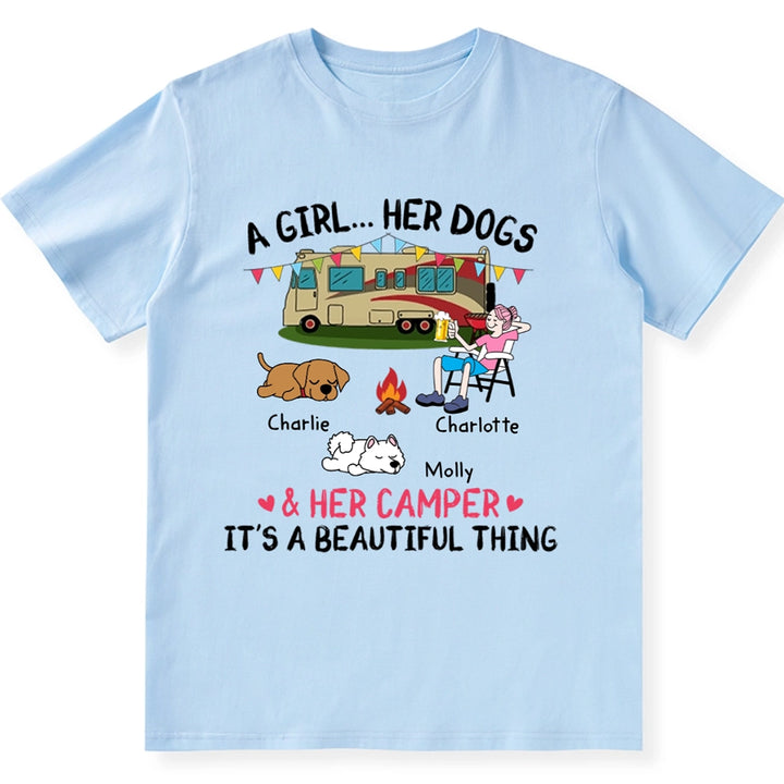 A Camping Girl And Her Dog - Personalized Custom Unisex T-shirt