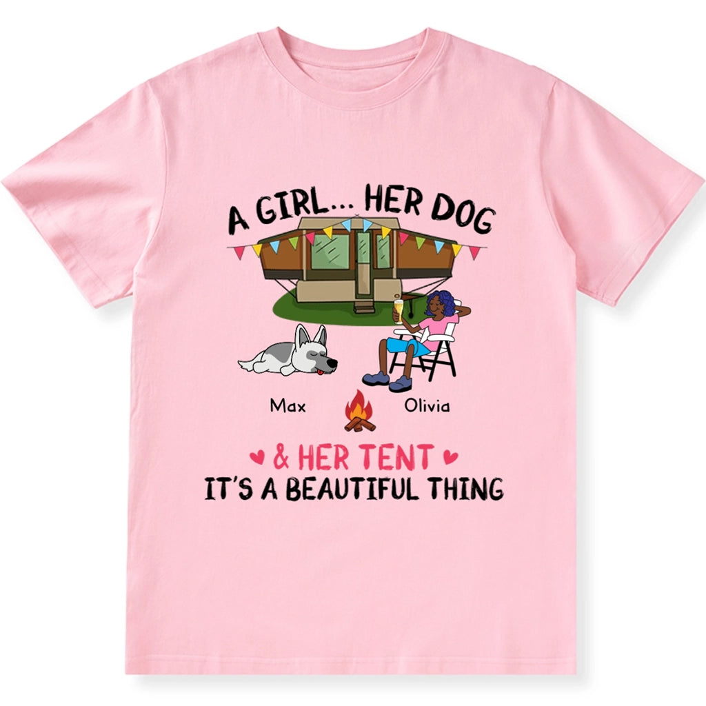 A Camping Girl And Her Dog - Personalized Custom Unisex T-shirt