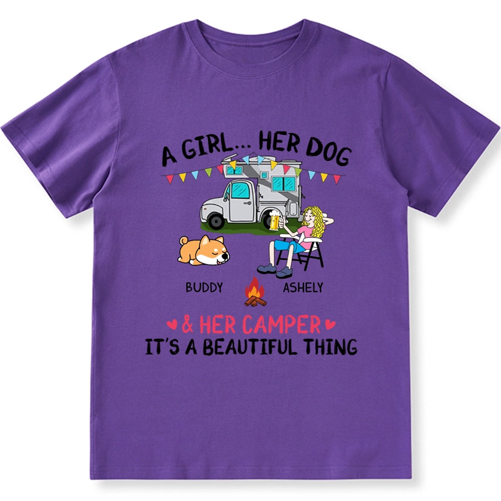 A Camping Girl And Her Dog - Personalized Custom Unisex T-shirt