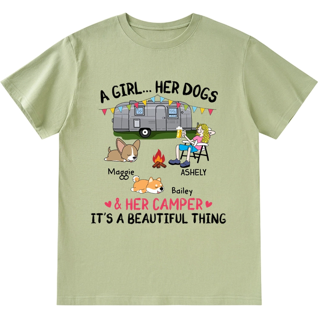 A Camping Girl And Her Dog - Personalized Custom Unisex T-shirt