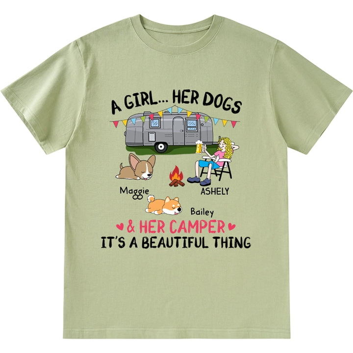 A Camping Girl And Her Dog - Personalized Custom Unisex T-shirt