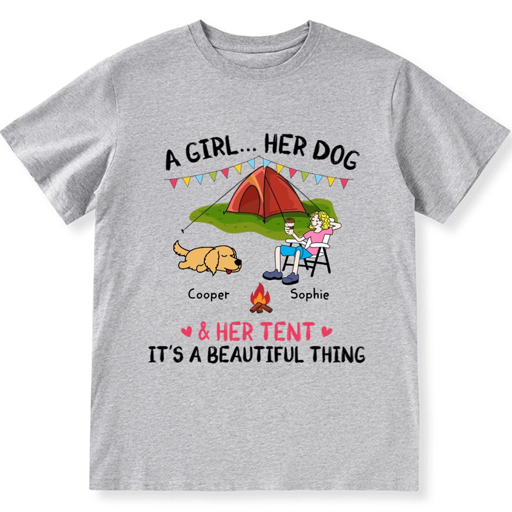 A Camping Girl And Her Dog - Personalized Custom Unisex T-shirt