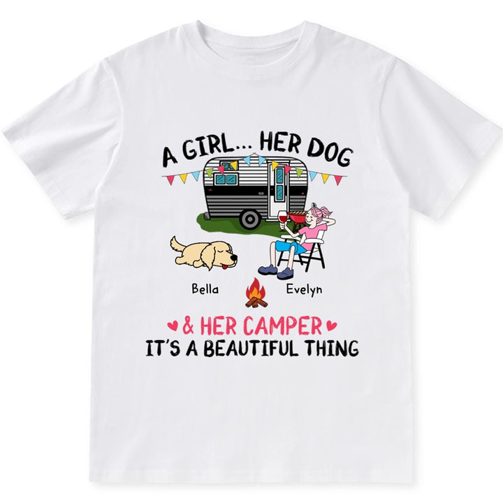 A Camping Girl And Her Dog - Personalized Custom Unisex T-shirt