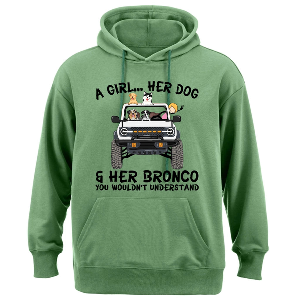 A girl, her dogs and her bronco - Personalized Custom Hoodie