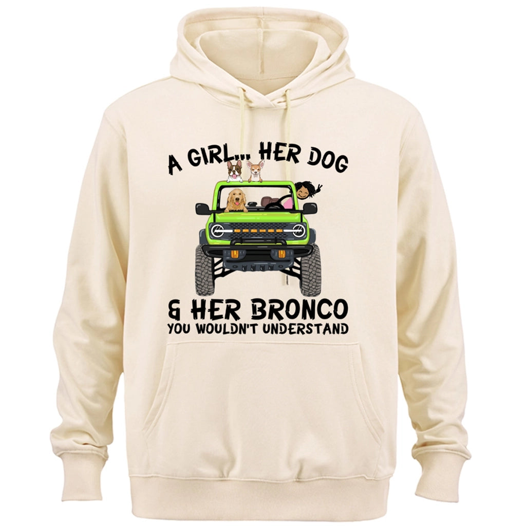 A girl, her dogs and her bronco - Personalized Custom Hoodie