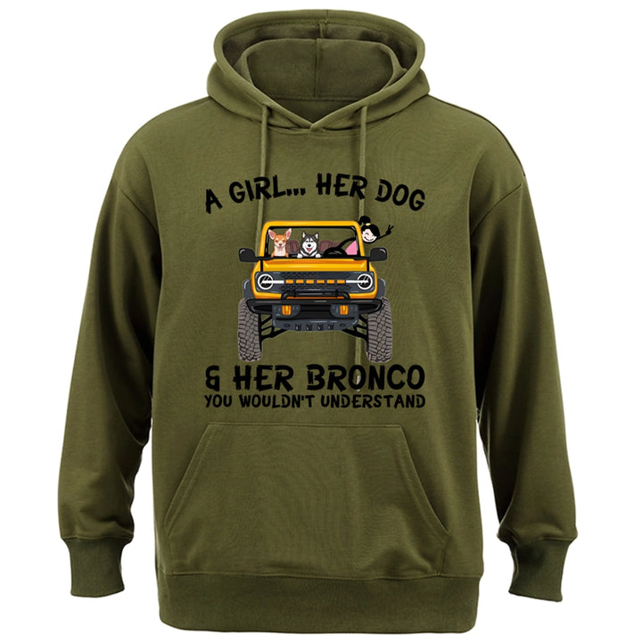 A girl, her dogs and her bronco - Personalized Custom Hoodie