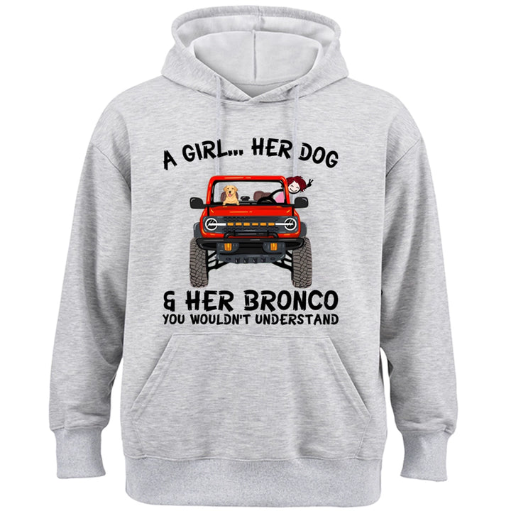 A girl, her dogs and her bronco - Personalized Custom Hoodie