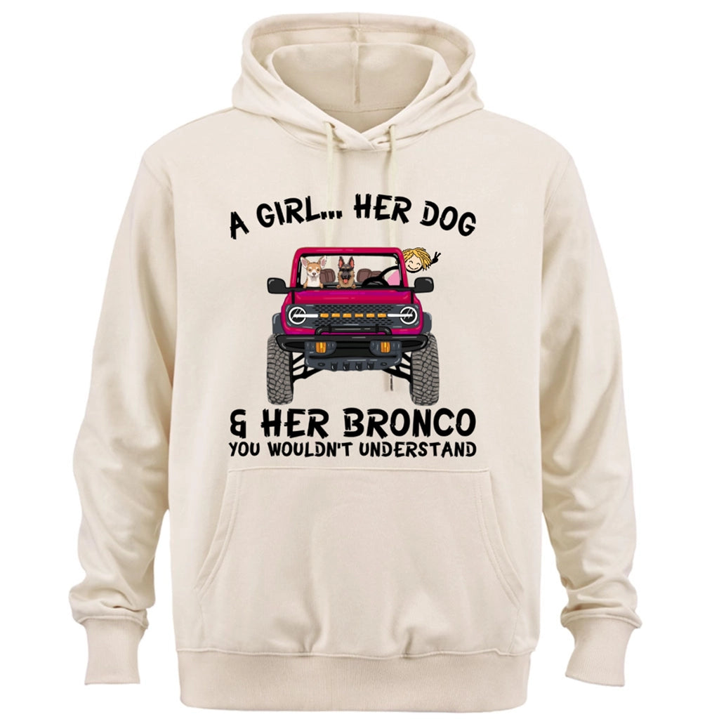 A girl, her dogs and her bronco - Personalized Custom Hoodie