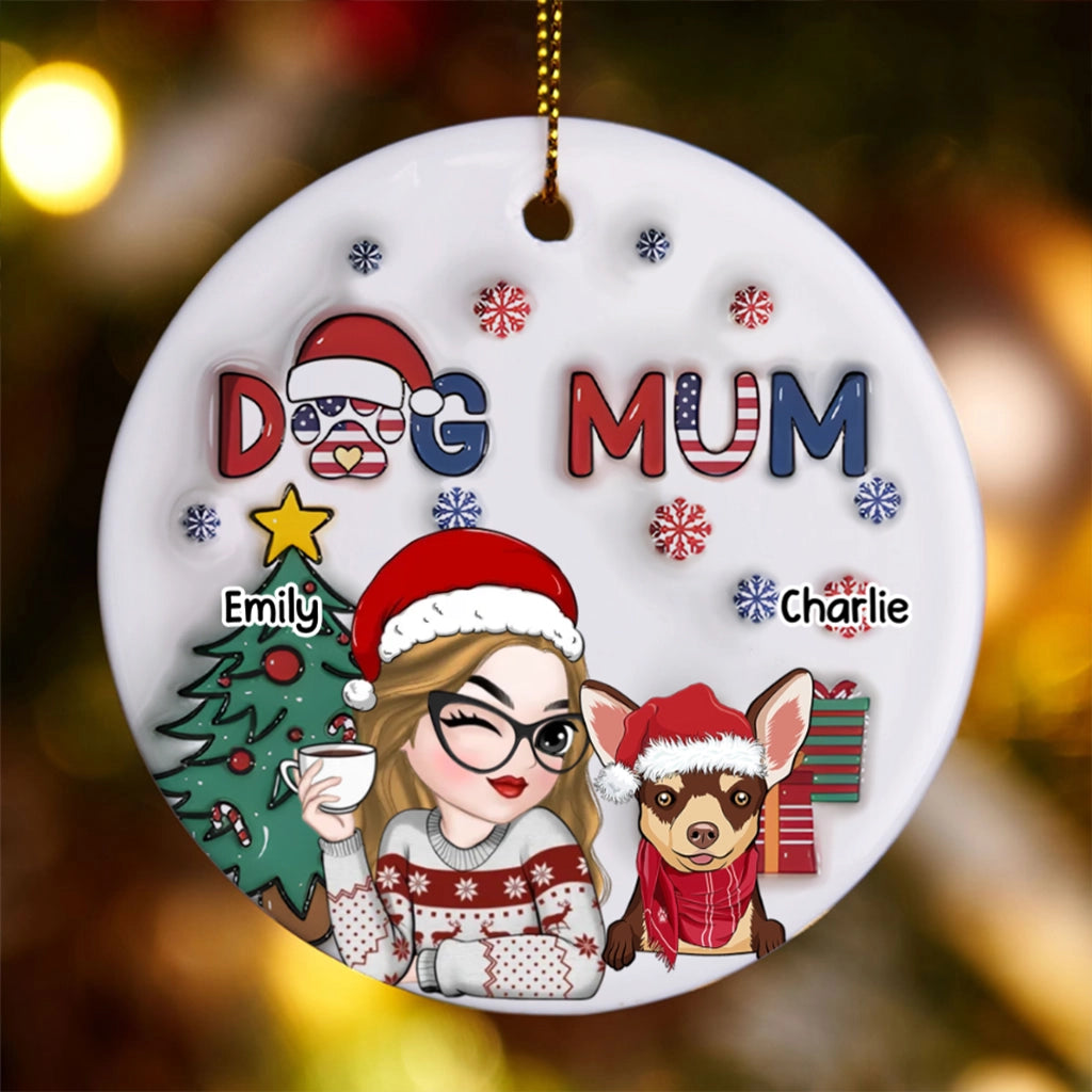 American Dog Mom Christmas - Personalized Christmas Ornament