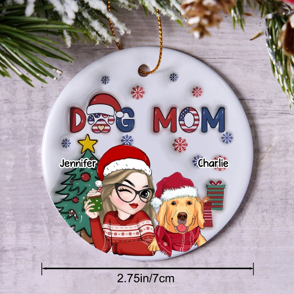 American Dog Mom Christmas - Personalized Christmas Ornament