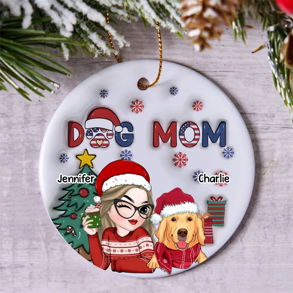 American Dog Mom Christmas - Personalized Christmas Ornament