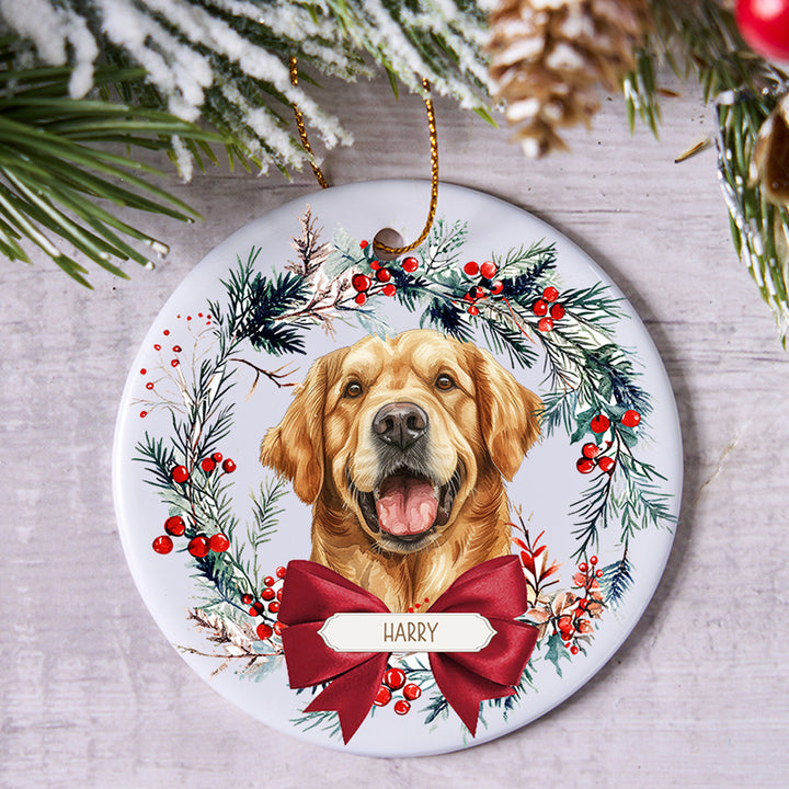 Dog and Christmas Wreath - Personalized Christmas Ornament