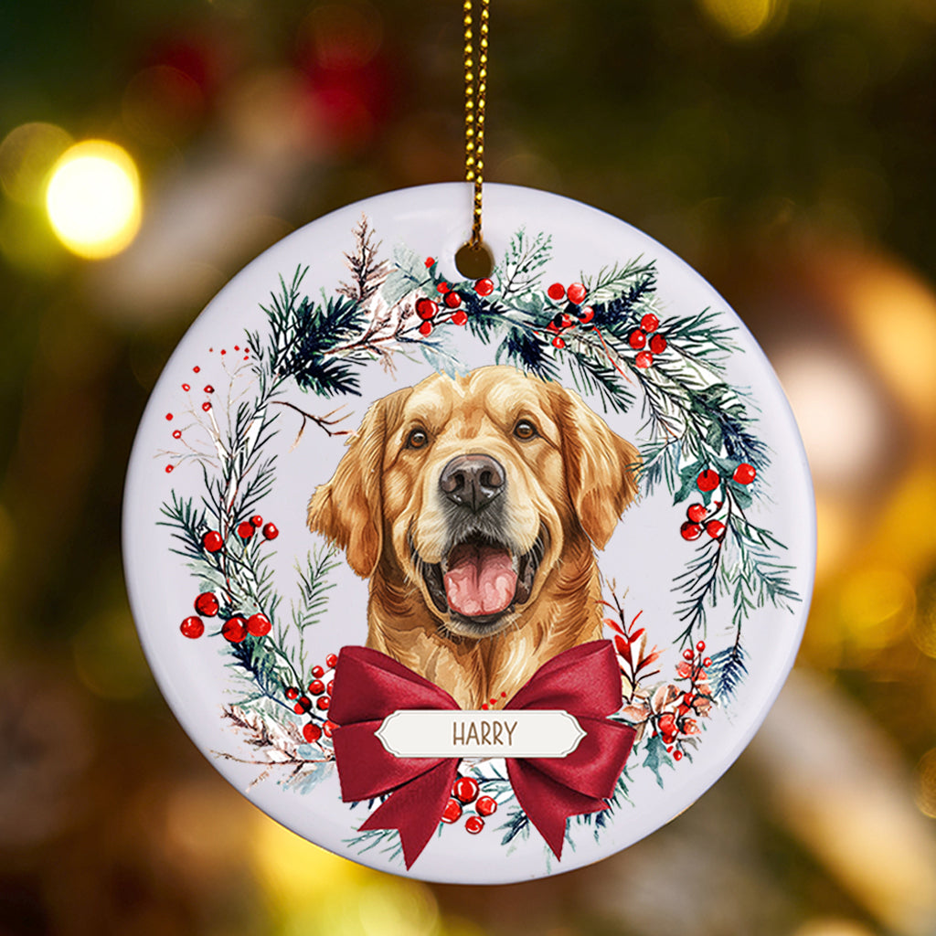 Dog and Christmas Wreath - Personalized Christmas Ornament