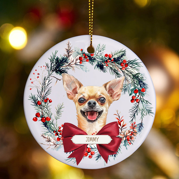 Dog and Christmas Wreath - Personalized Christmas Ornament