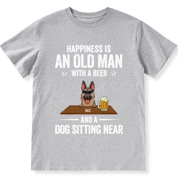 Happiness Is An Old Man With Beer And Dog - Personalized Custom Unisex T-shirt